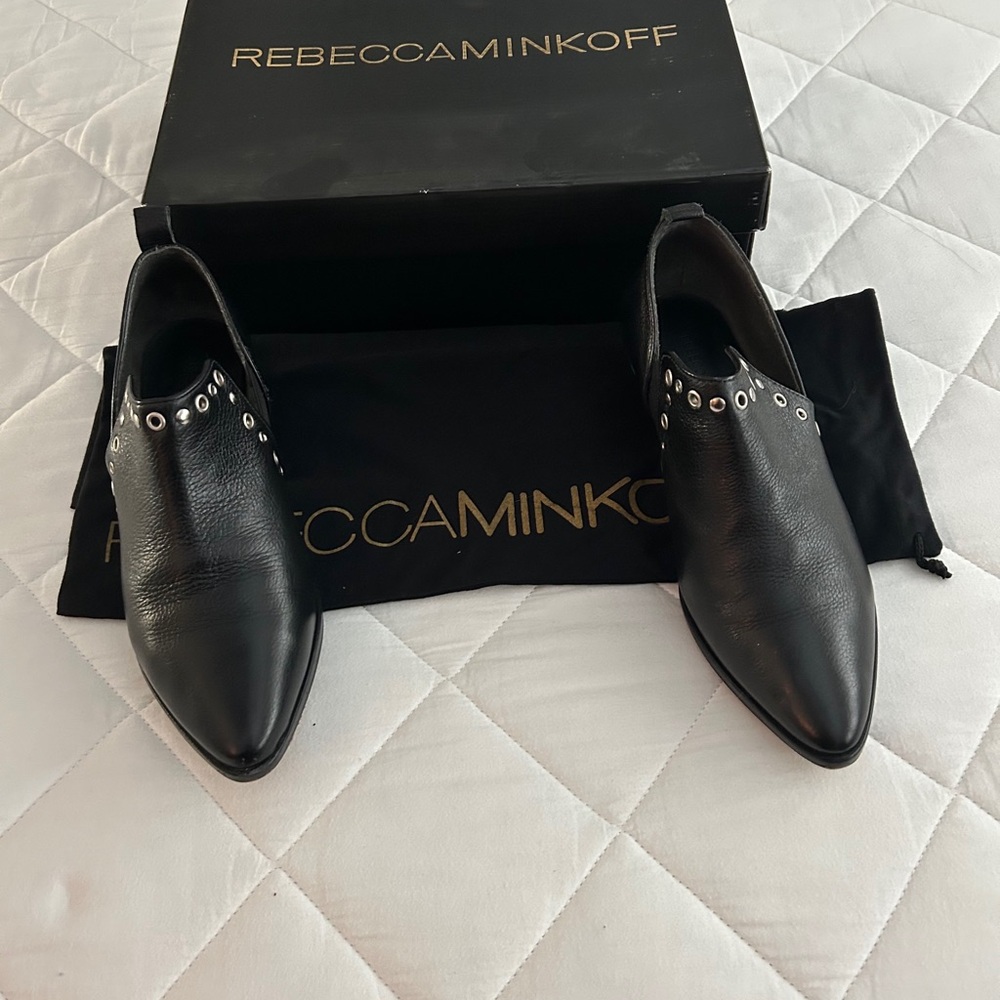 Rebecca Minkoff Black Ankle Boots with Silver Eyelets